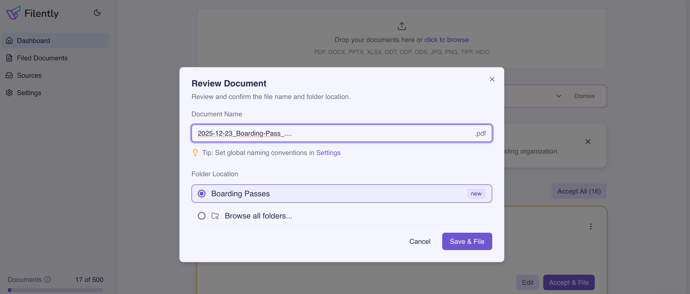 Filently: Edit file name and/ or folder